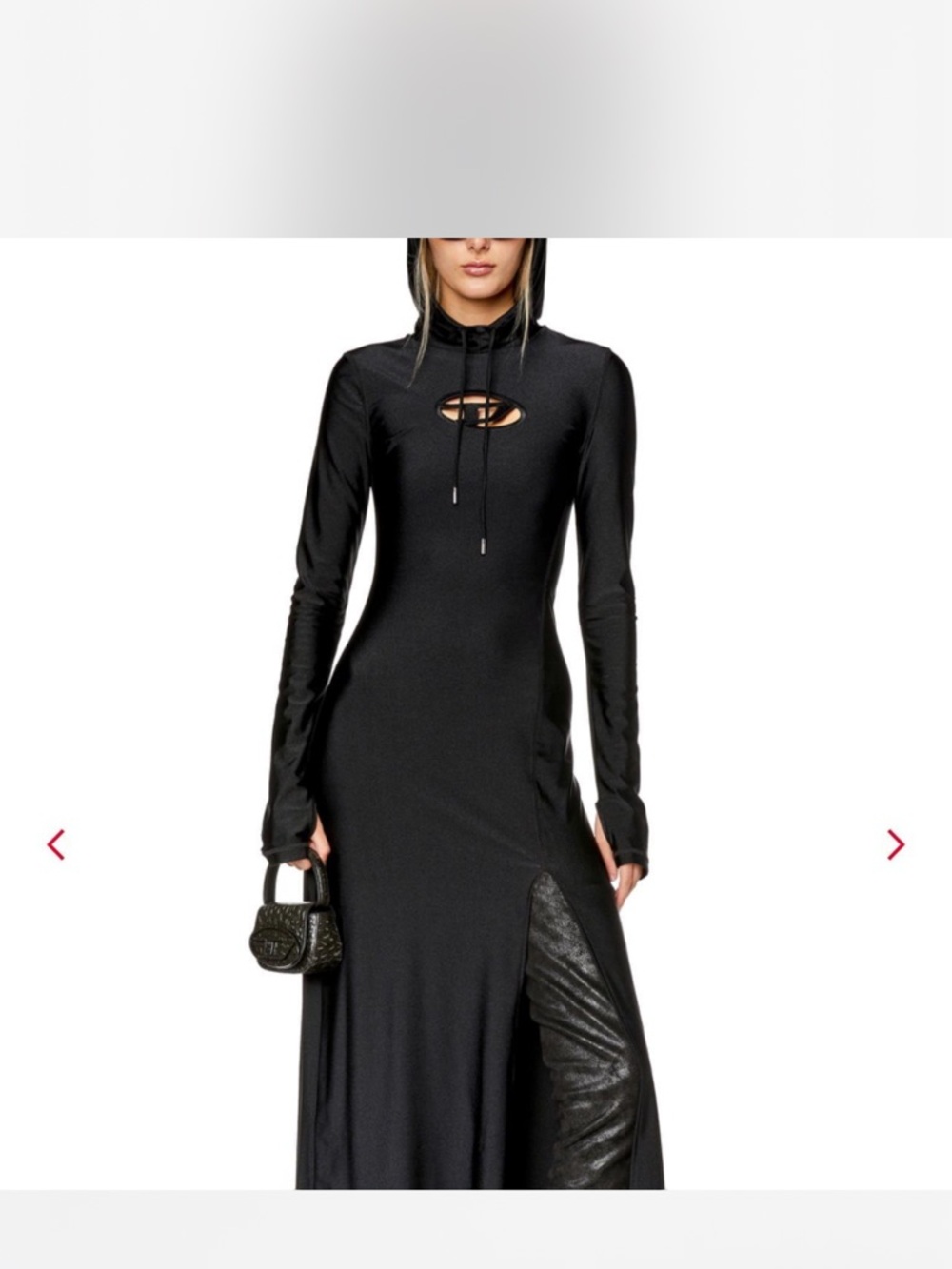 Diesel Black Long-Sleeve Maxi Dress with Keyhole and Textured Side Panel